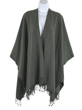 Mer Sea Wrap Poncho Shawl Womens One Size Green Fringe Boho Festival FS-1523